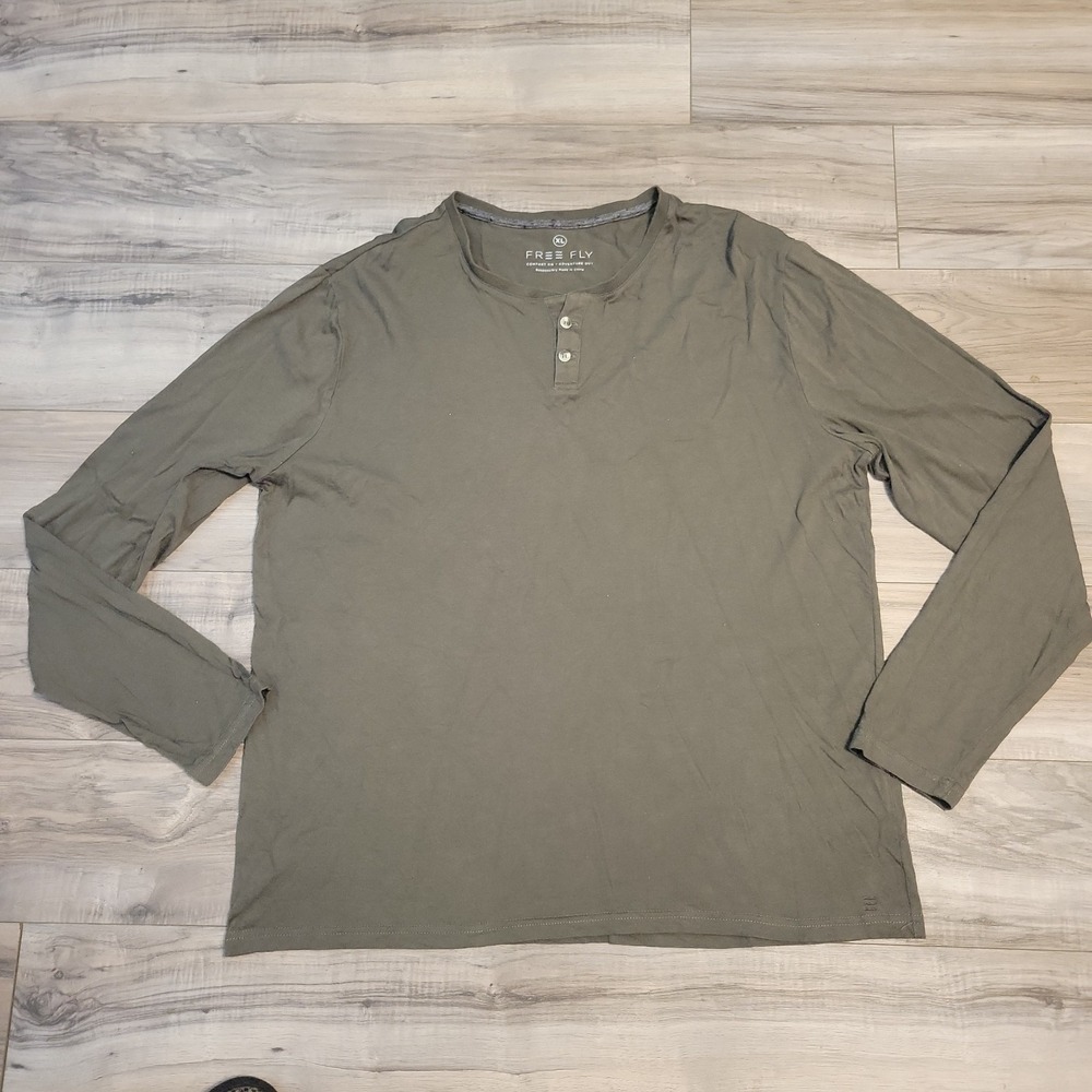 Freefly Performance Henley Shirt Mens XL Green Pullover Lightweight Stretch